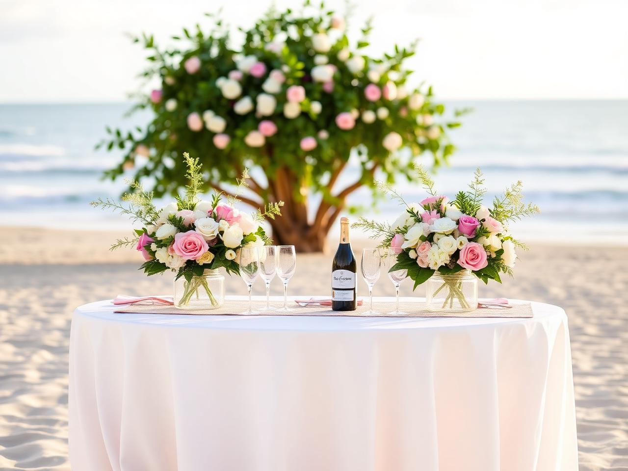 Bridal shower setup on the sand